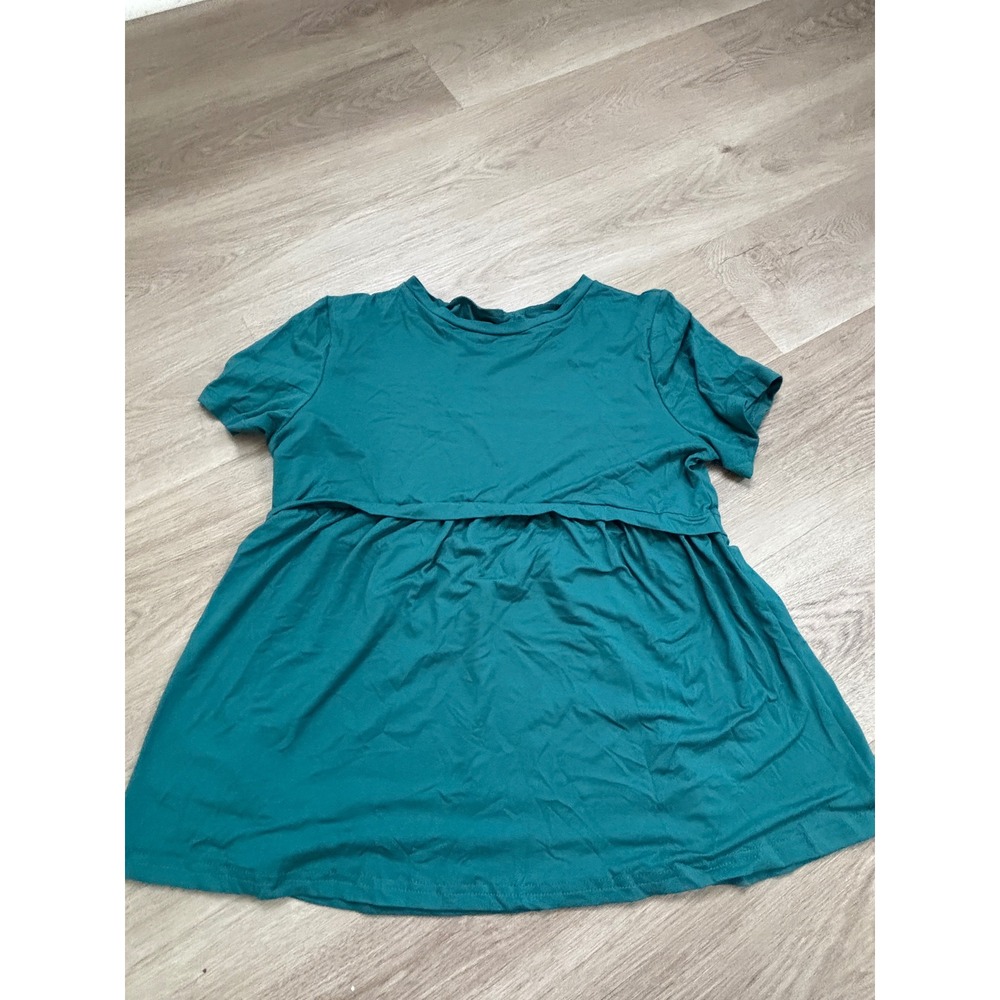 Teal Green Short Sleeve Nursing Top Empire Waist Peplum Breastfeeding Shirt